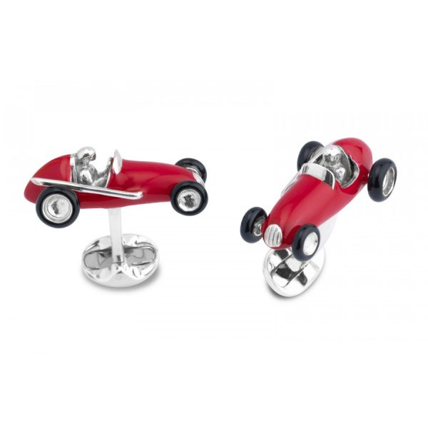 Silver & Red Enamel Race Car Cufflinks