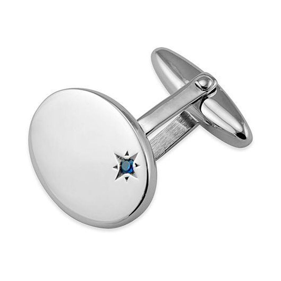 Silver Highly Polished Sapphire Set Cufflinks