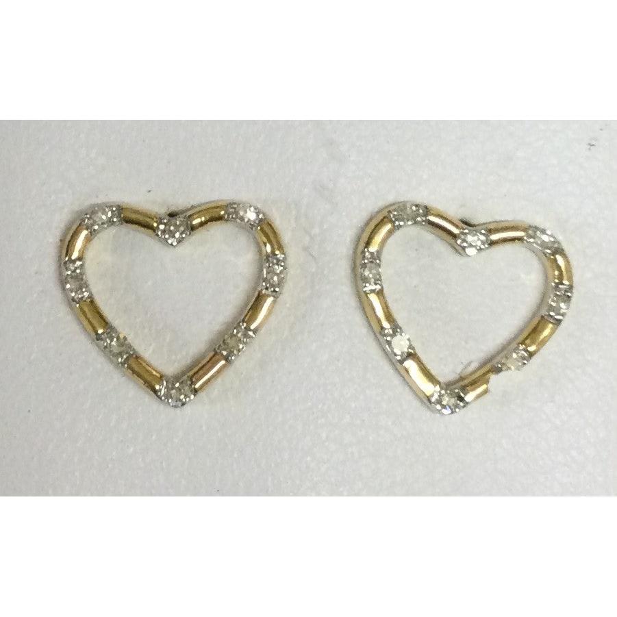 9ct yellow gold diamond set heart stud earrings