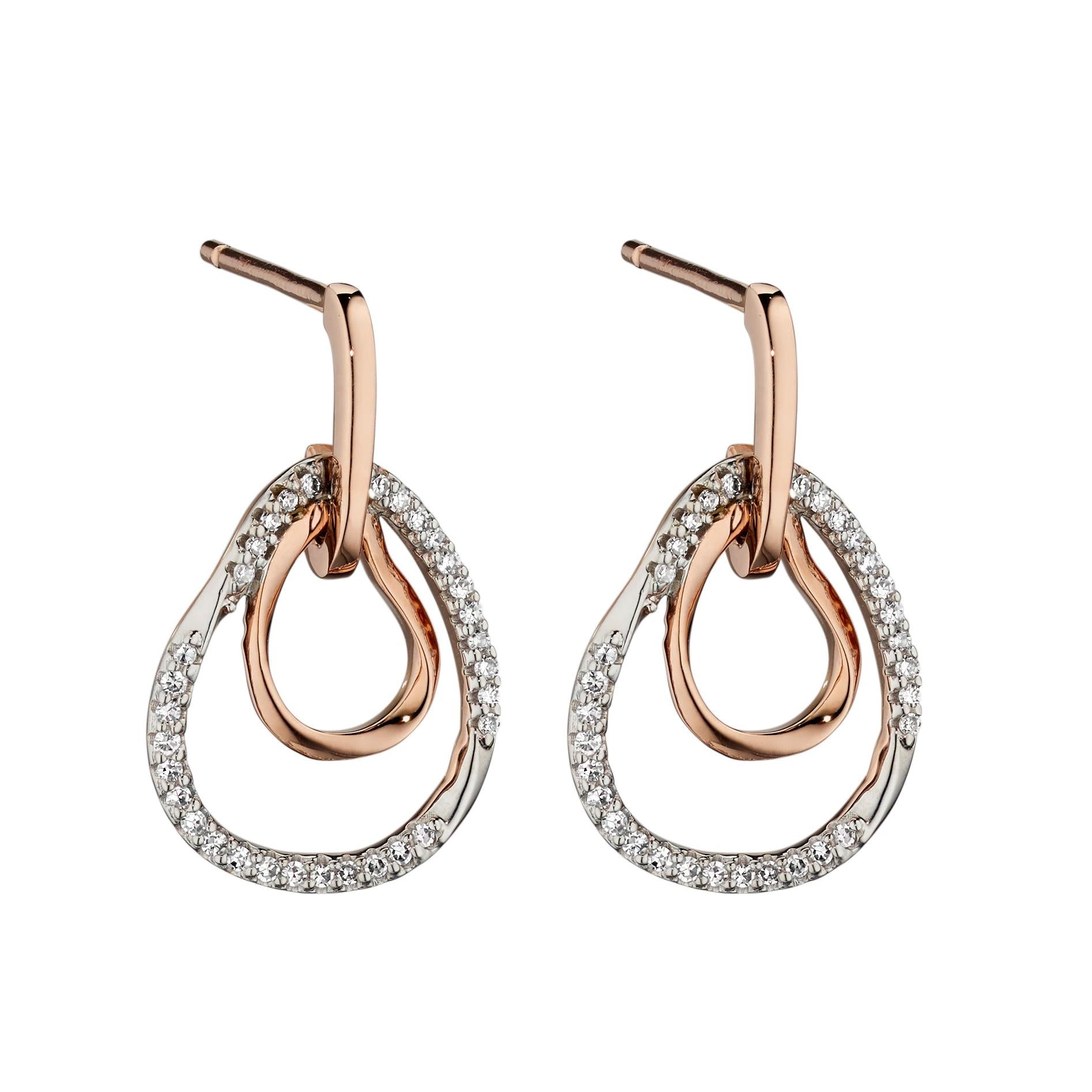 9ct Rose Gold Diamond Set Organic Shape Drop Earrings