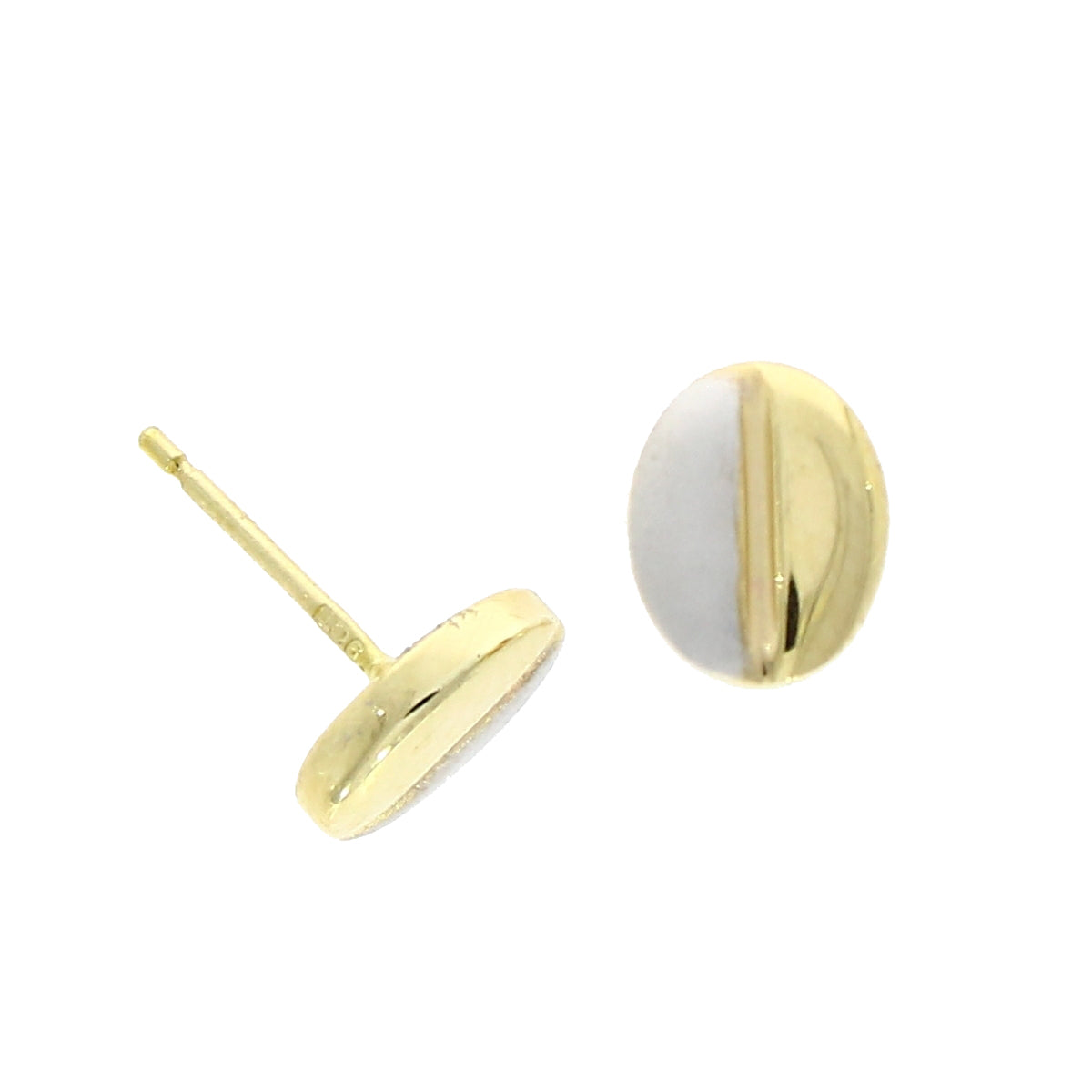 9ct yellow & white gold coffee bean shaped stud earrings