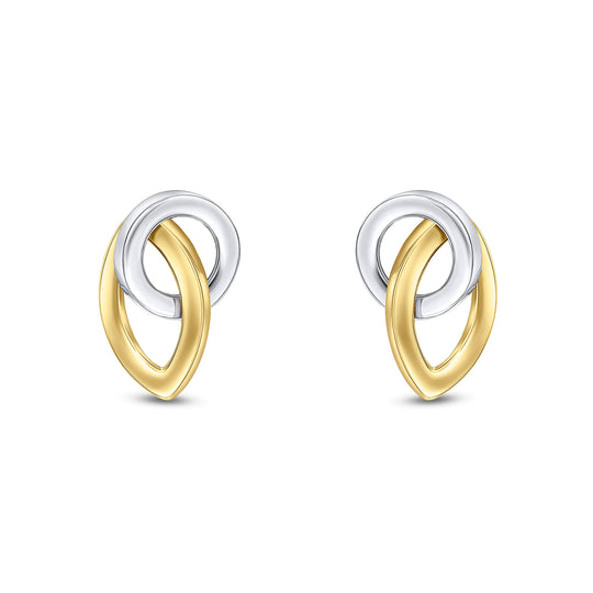 9ct Yellow & White Gold Marquise and Circle Stud Earrings 14x9mm