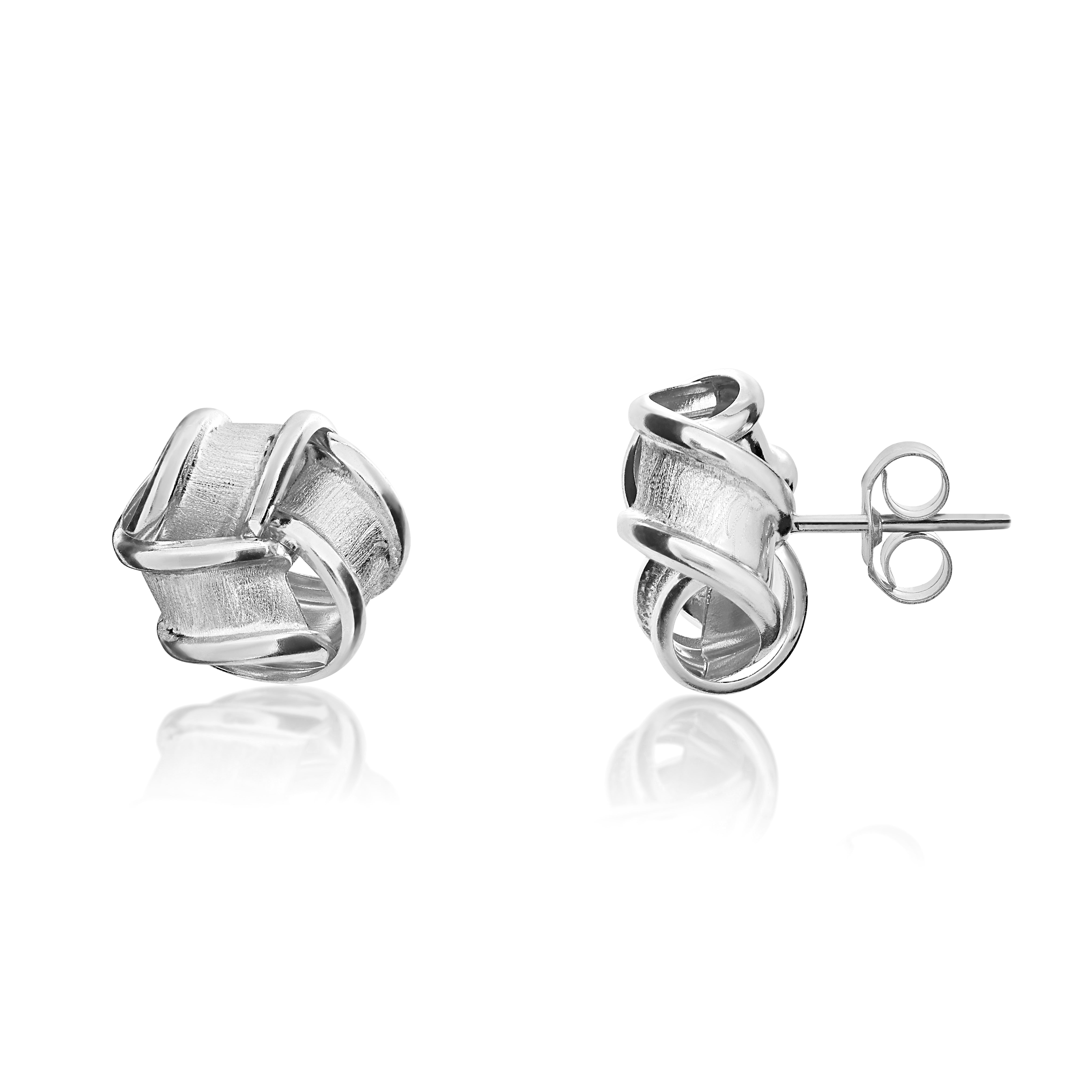 9ct White Gold Frosted Knot Studs 10mm