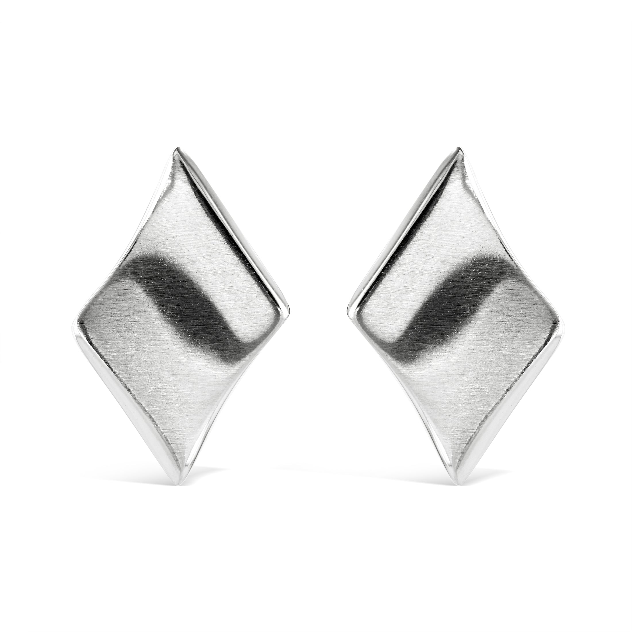 9ct White Gold Satin Diamond Shaped Stud Earrings
