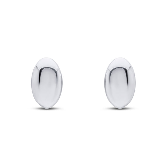 9ct White Gold Oval Domed Stud Earrings