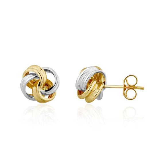 9ct White & Yellow Gold Double Thread Ribbon Knot Stud Earrings 9mm