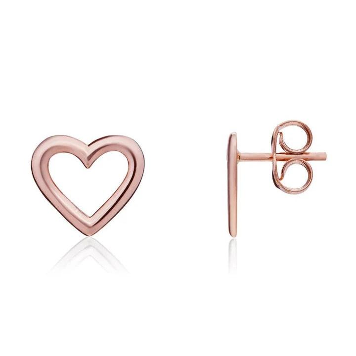 9ct Rose Gold Simple Open Heart Stud