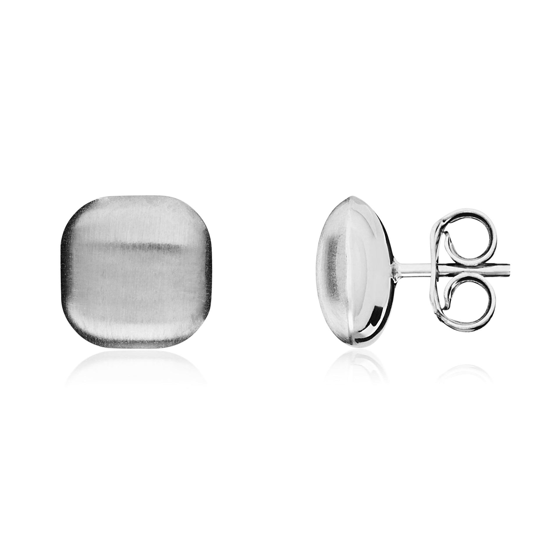 9ct White Gold Cushion Shaped Satin Finish Stud Earrings 8mm