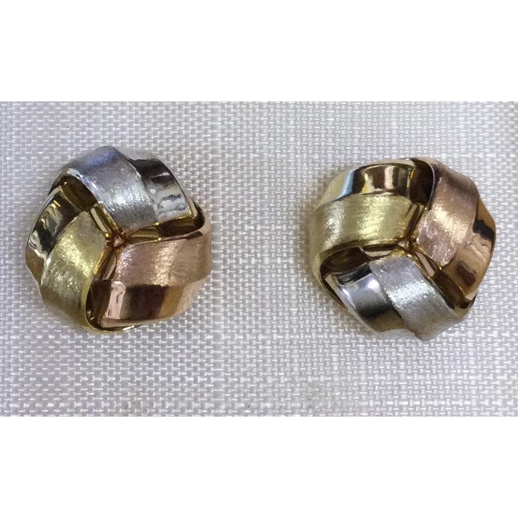 9ct yellow, white and rose gold 11mm Knot Stud