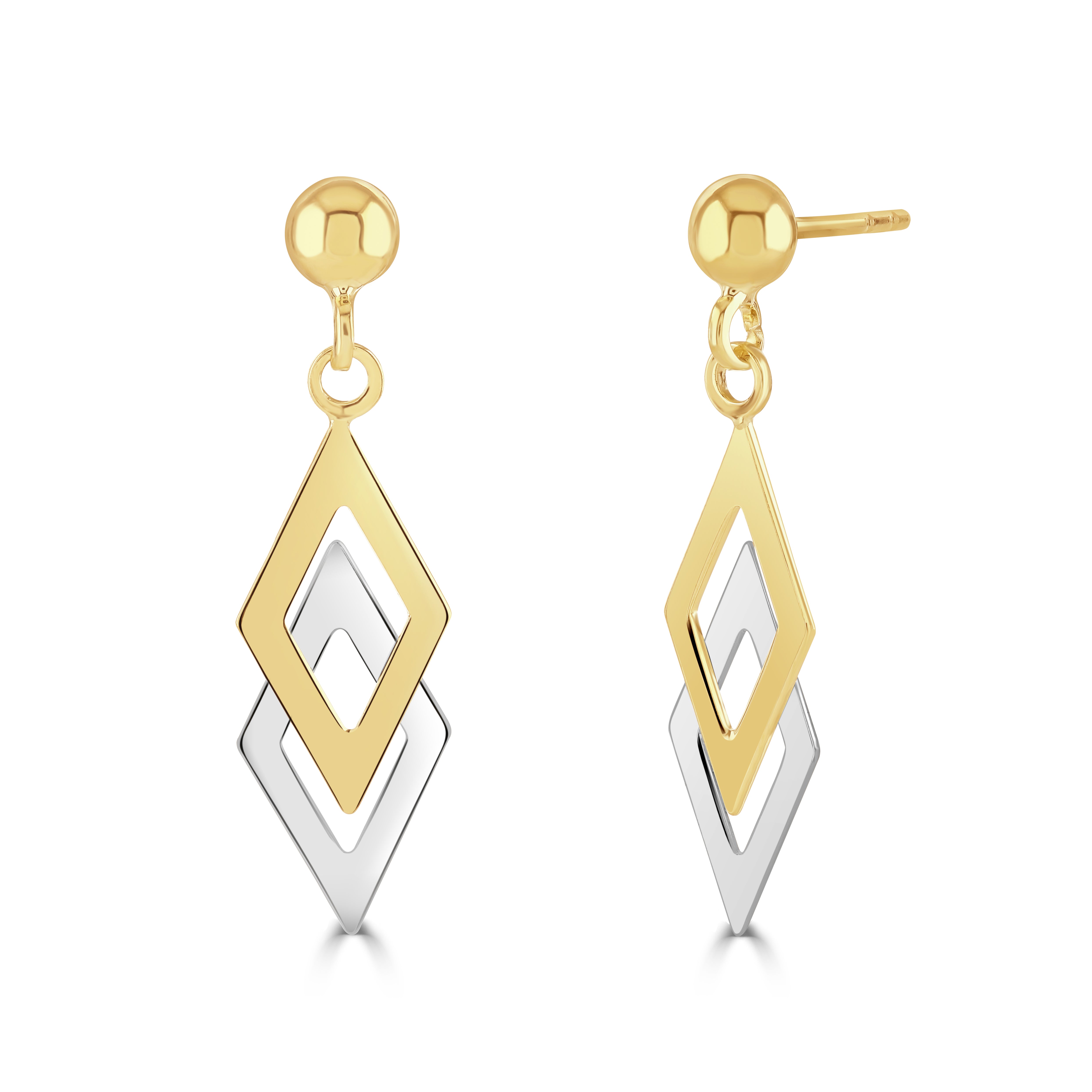9ct Yellow & White Gold Double Kite Drop Earrings