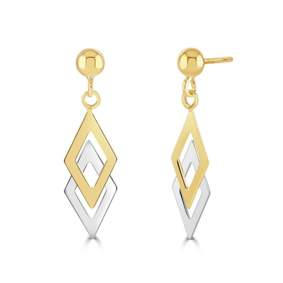 9ct Yellow & White Gold Double Kite Drop Earrings