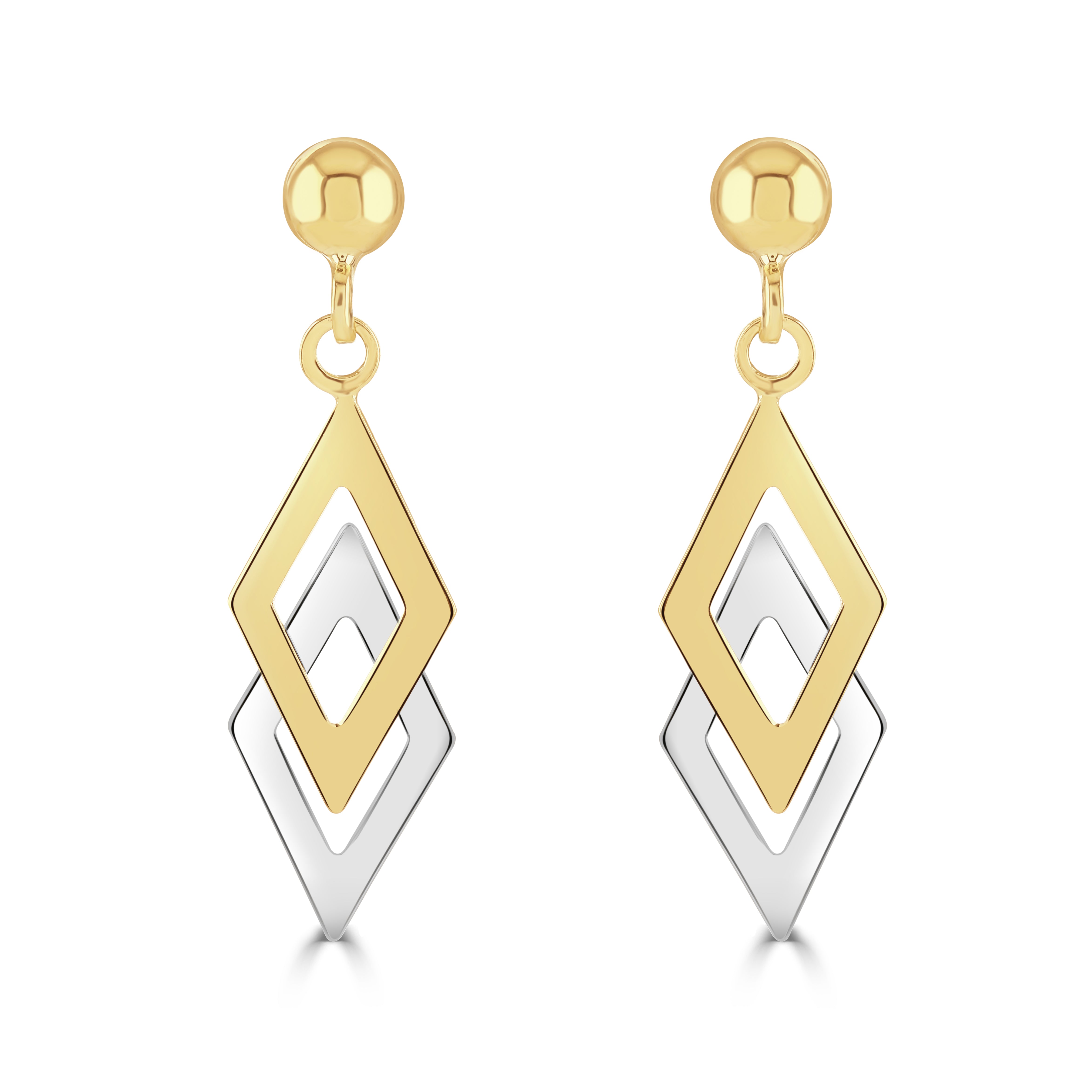 9ct Yellow & White Gold Double Kite Drop Earrings