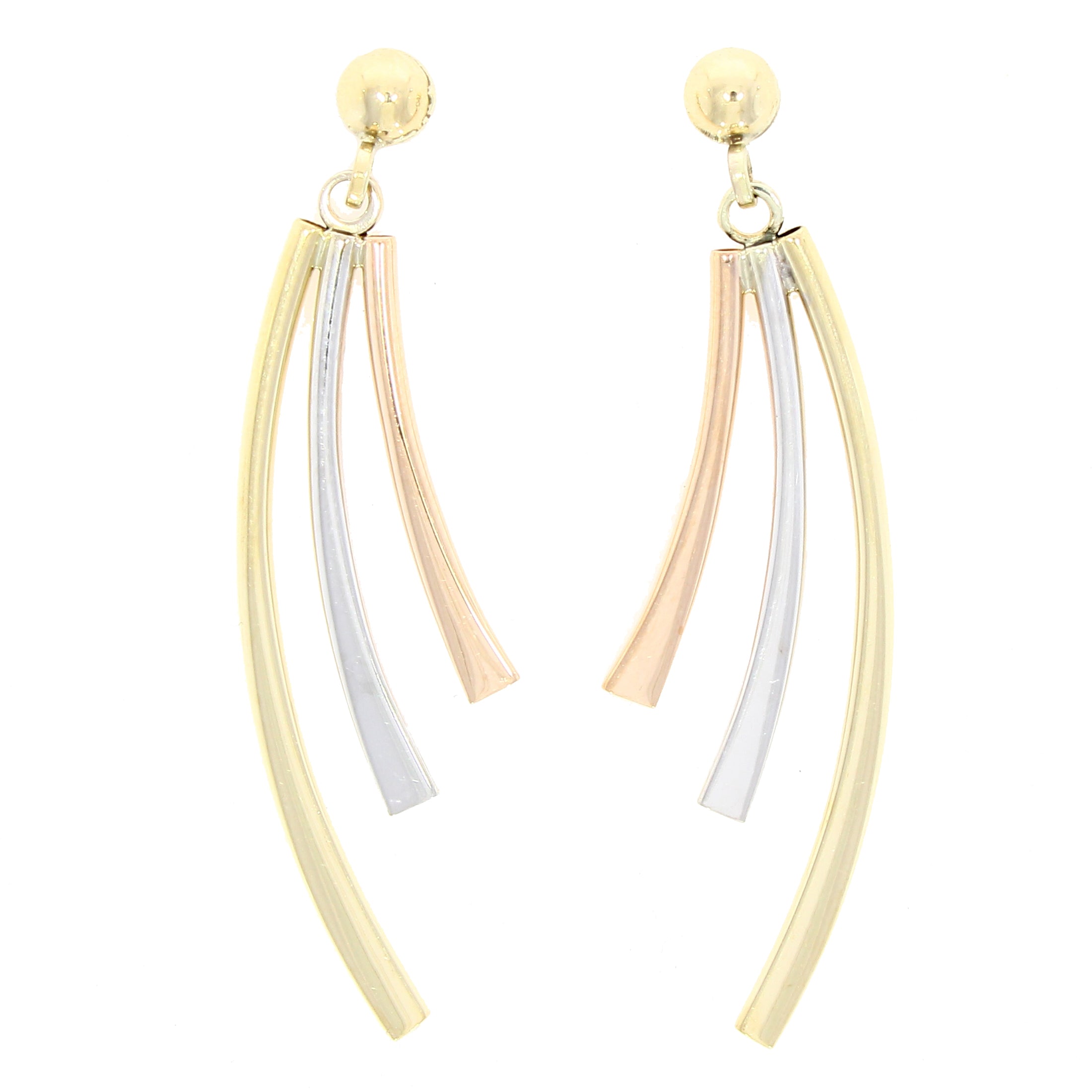 9ct rose, white and yellow gold 3row Curved Drop