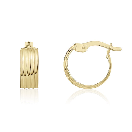 9ct Yellow Gold Ribbed Wide Hoop Earrings