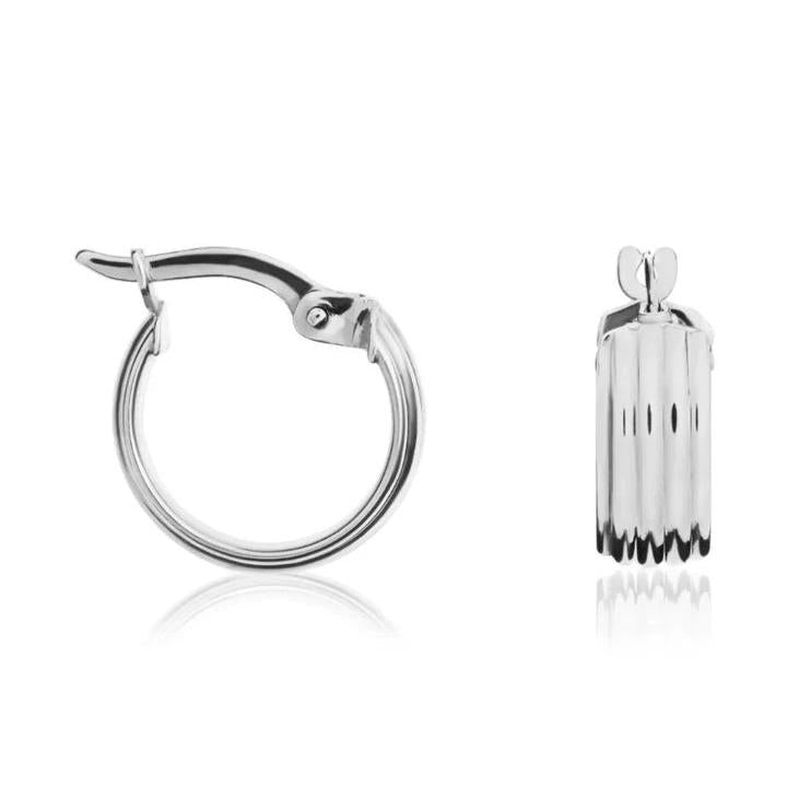 9ct White Gold Ribbed Wide Hoop