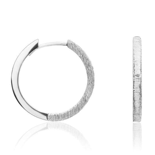 9ct White Gold Brushed Finish Huggy Hoop Earrings 17.5x2mm