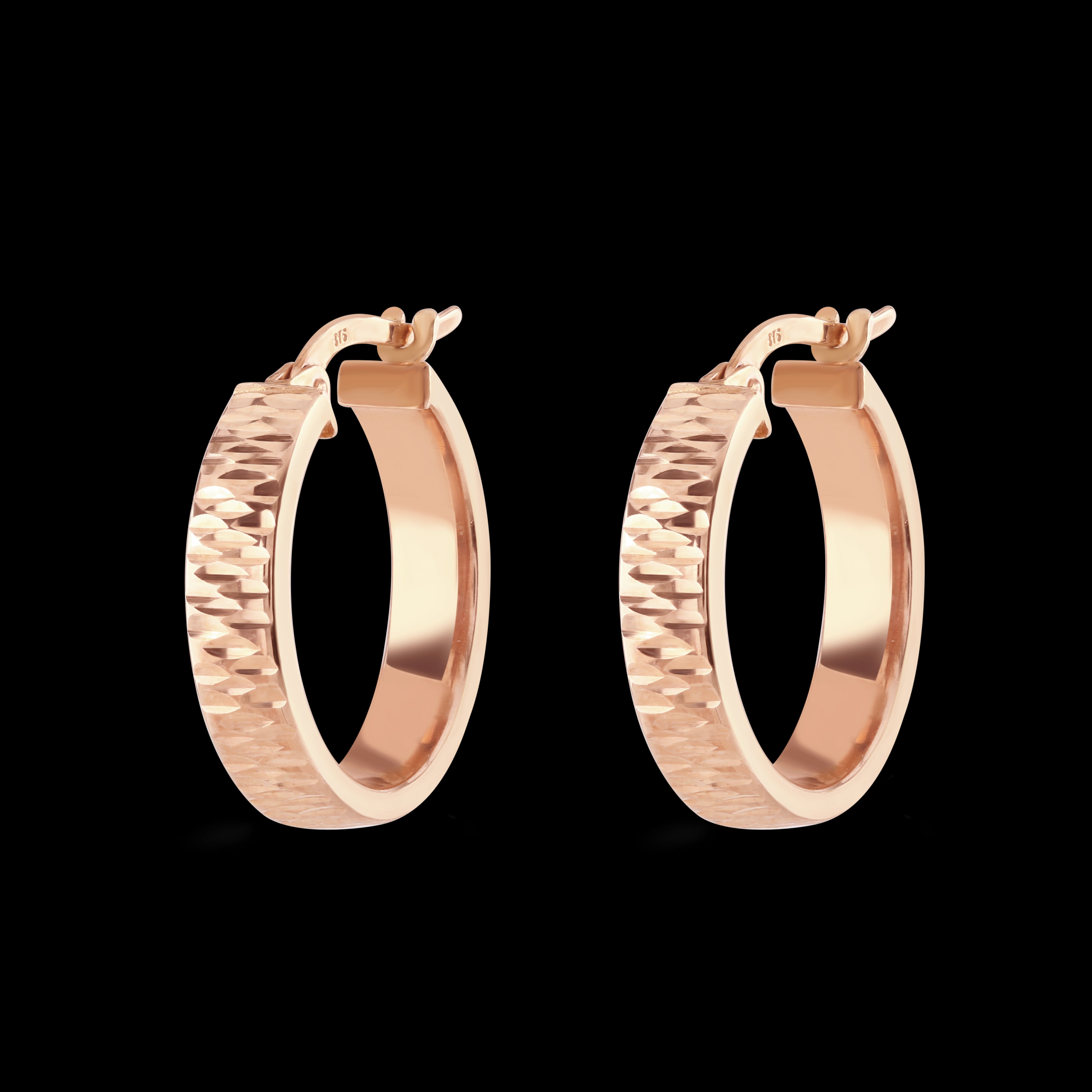 9ct Rose Gold Diamond Cut Hoop Earrings