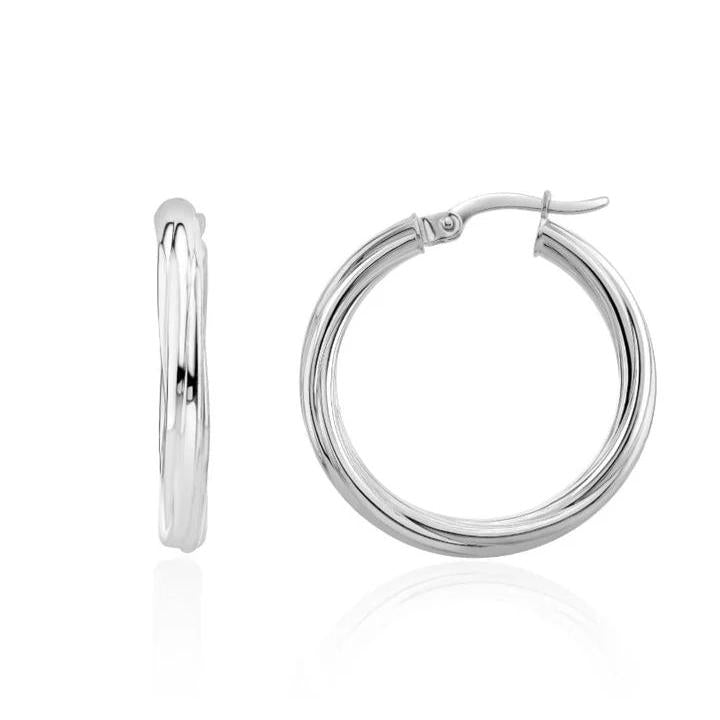 9ct White Gold Twist Hoop Earrings