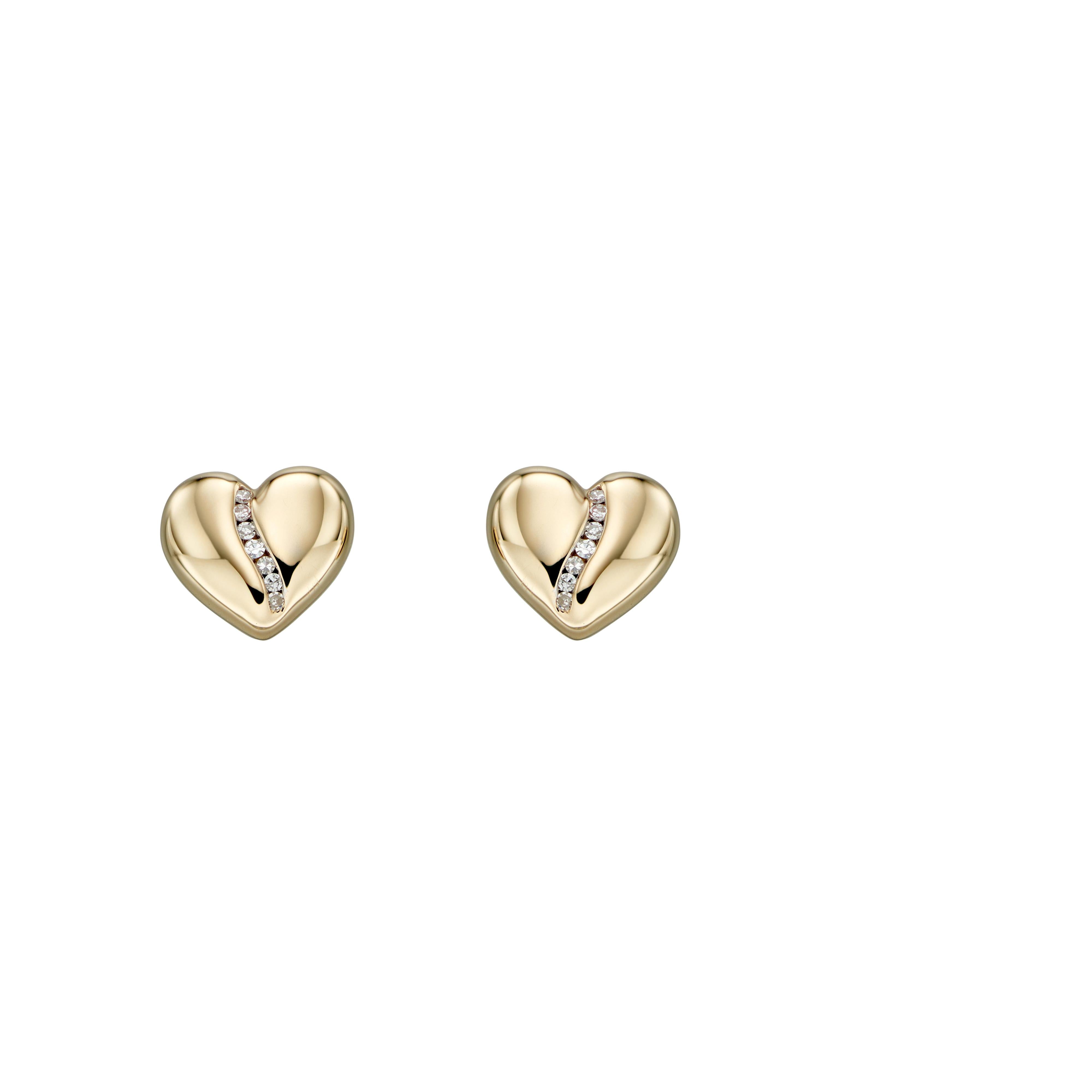 9ct Yellow Gold Channel Set Diamond Heart Stud Earrings
