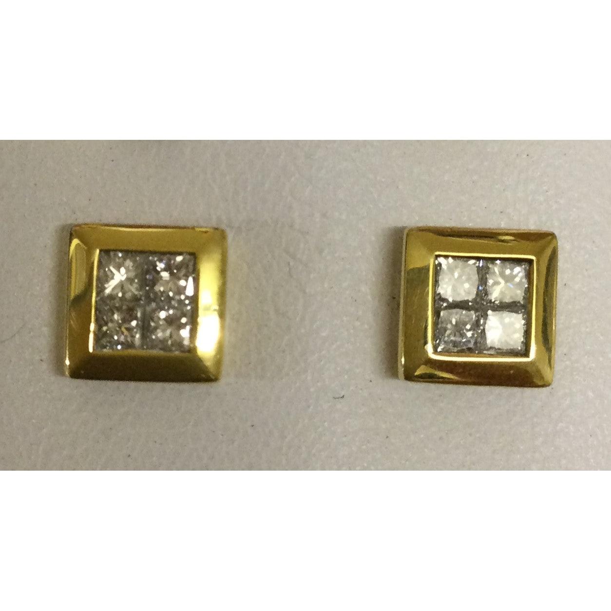 18ct Yellow Gold 4 Dia Invis Set Sq