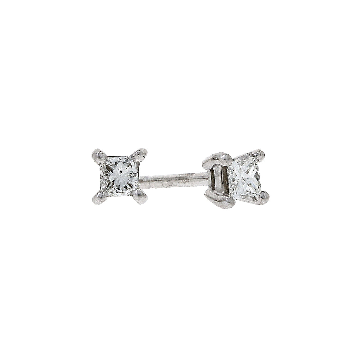 18ct white gold princess cut Diamond solitaire 4-claw stud earrings