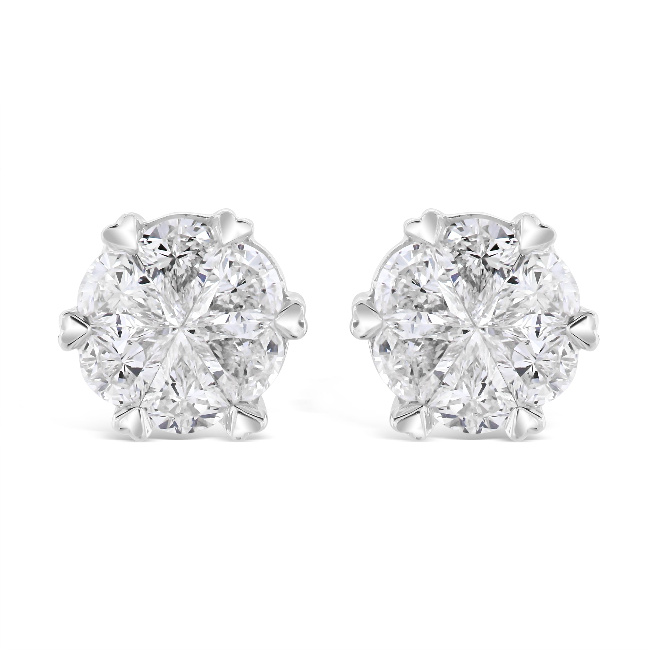 18ct White Gold Triangular Cut Diamond Cluster Stud Earrings