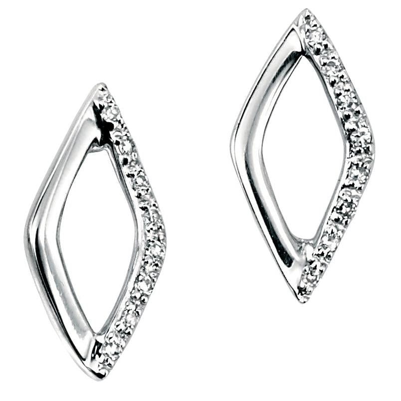 9ct White Gold Round Brilliant Cut Diamond Set Marquise Shaped Stud Earrings