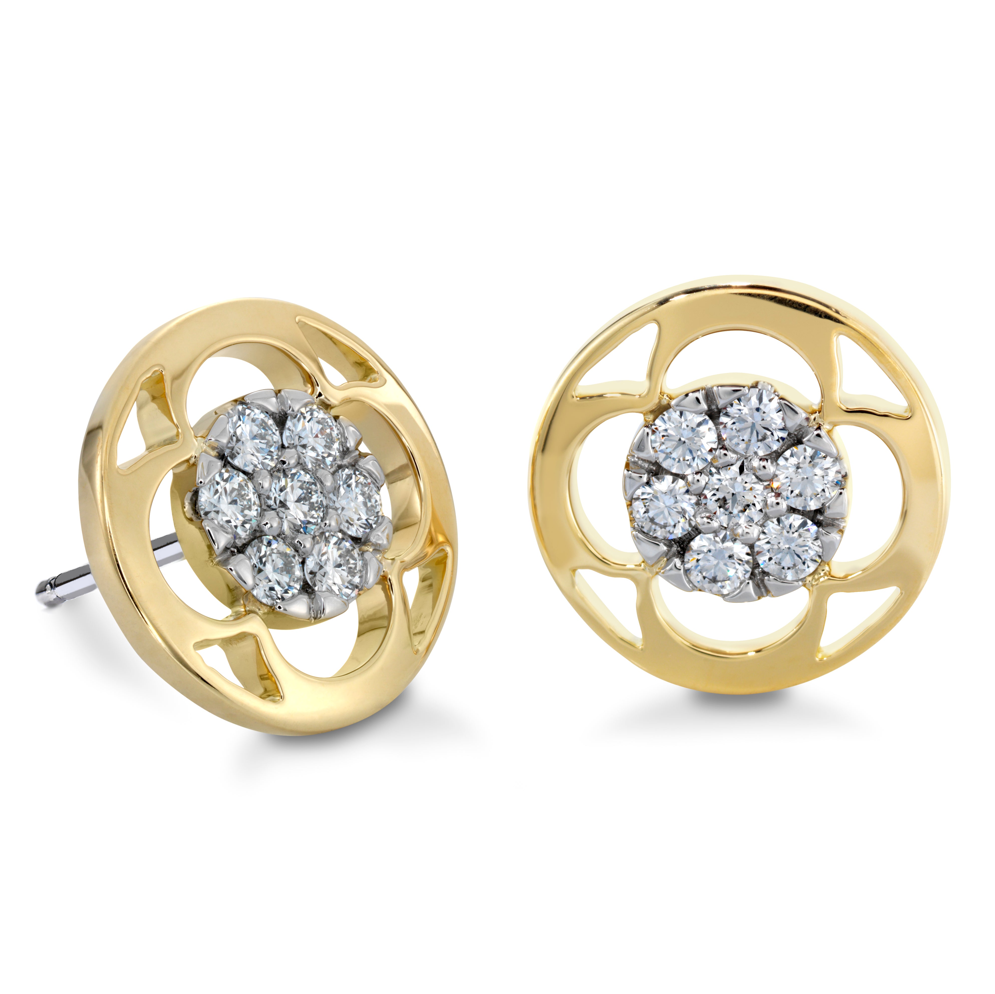 18ct Yellow Gold & Platinum Coplet Pave Set Diamond Stud Earrings