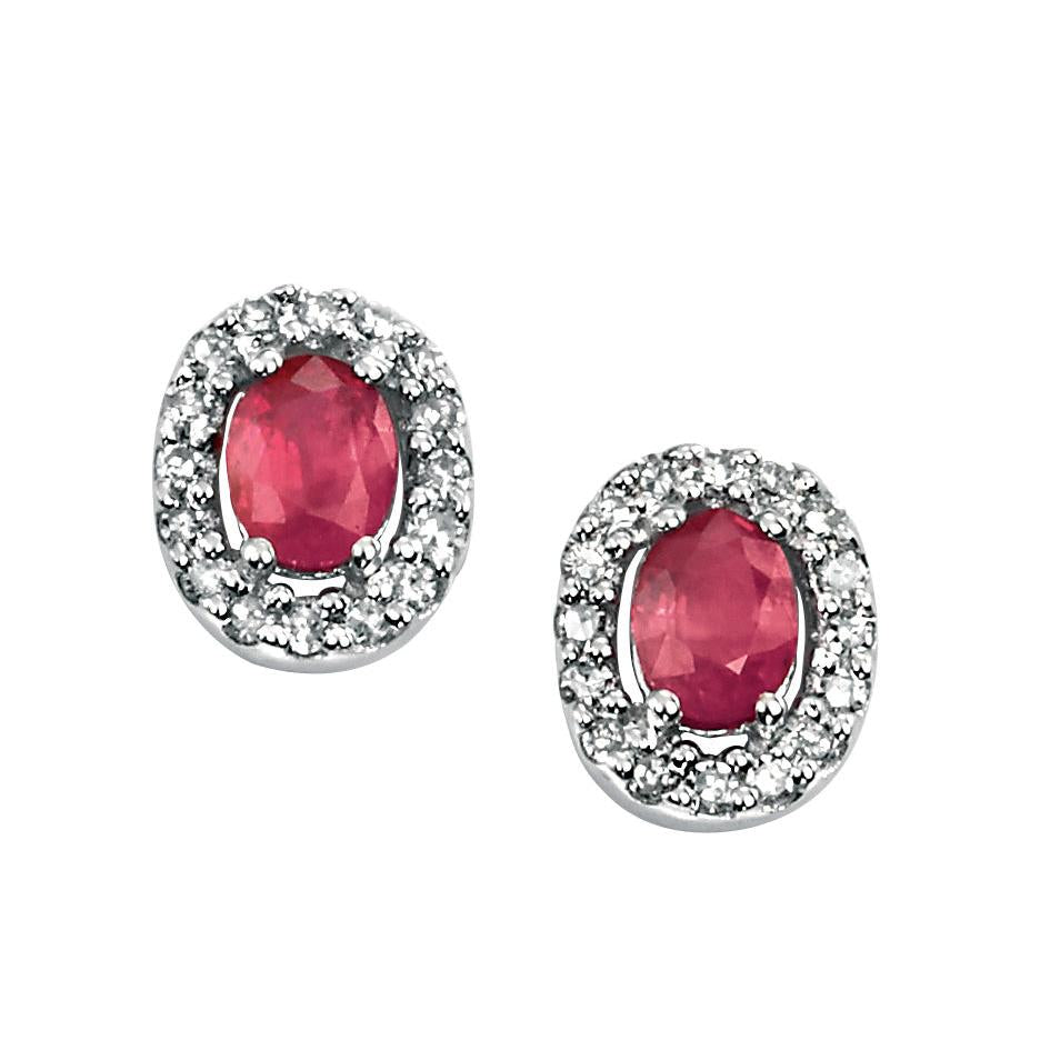 9ct White Gold Rby/16dia Ovl Stud