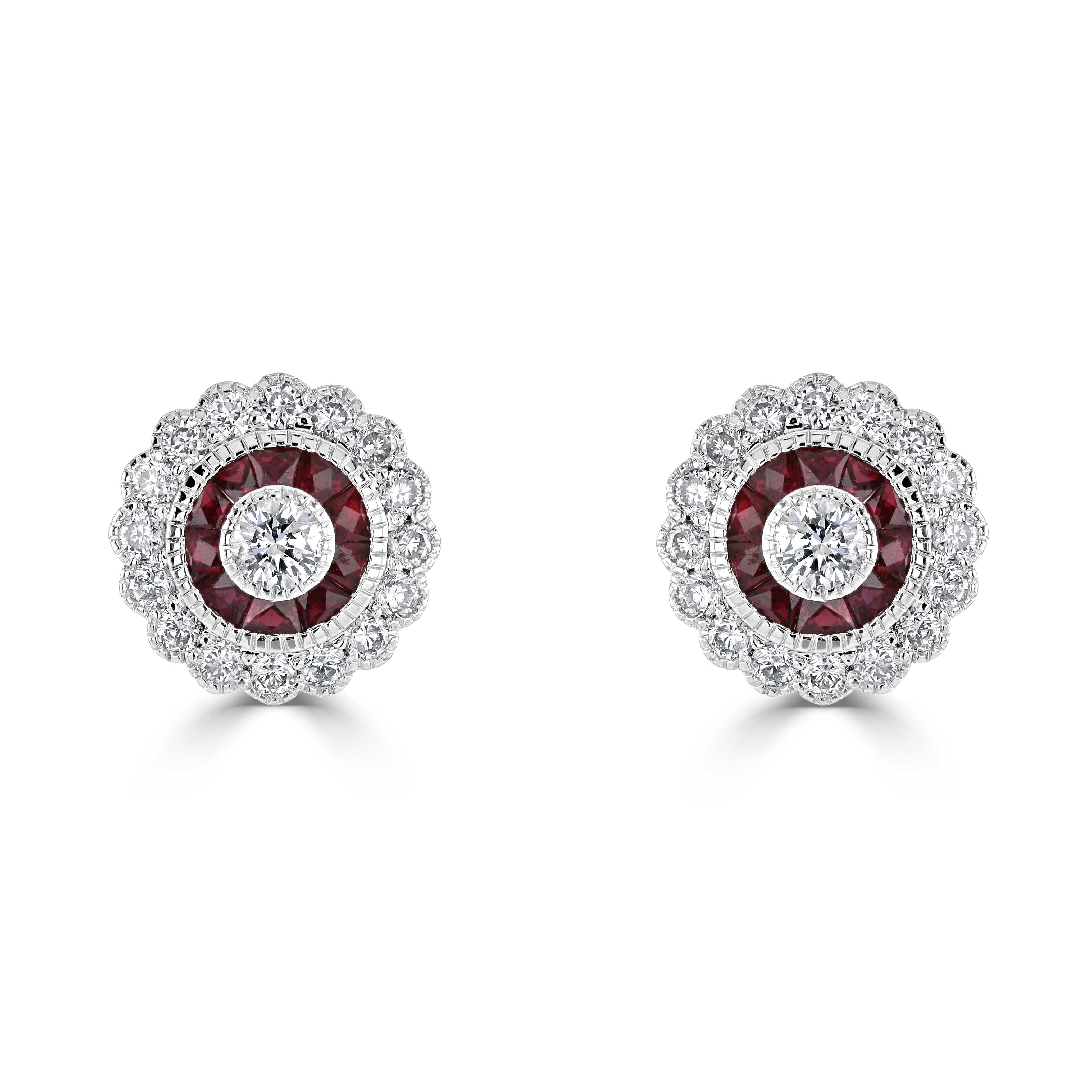 18ct White Gold Ruby & Diamond Cluster Stud Earrings