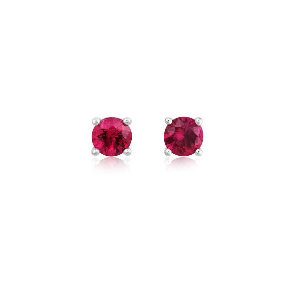 18ct White Gold Rnd Ruby Stud