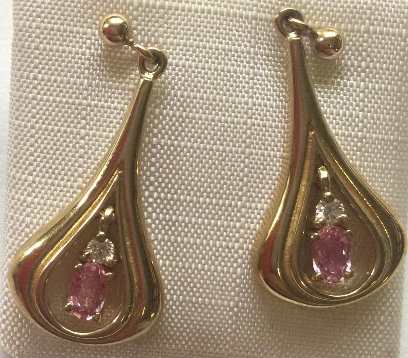 9ct Yellow Gold Pksap/Dia Pear Drop