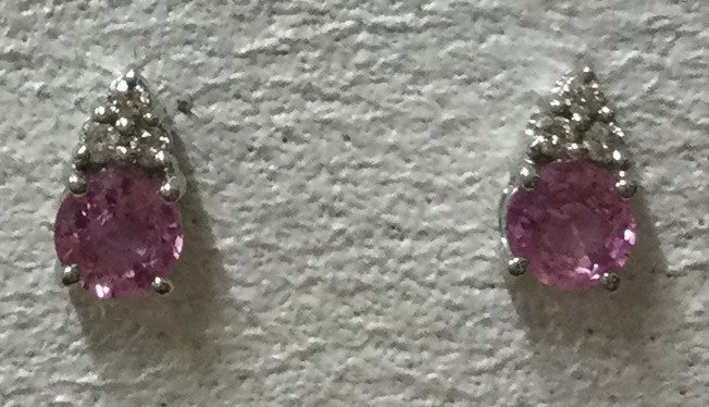 18ct White Gold Pksap/3dia Stud