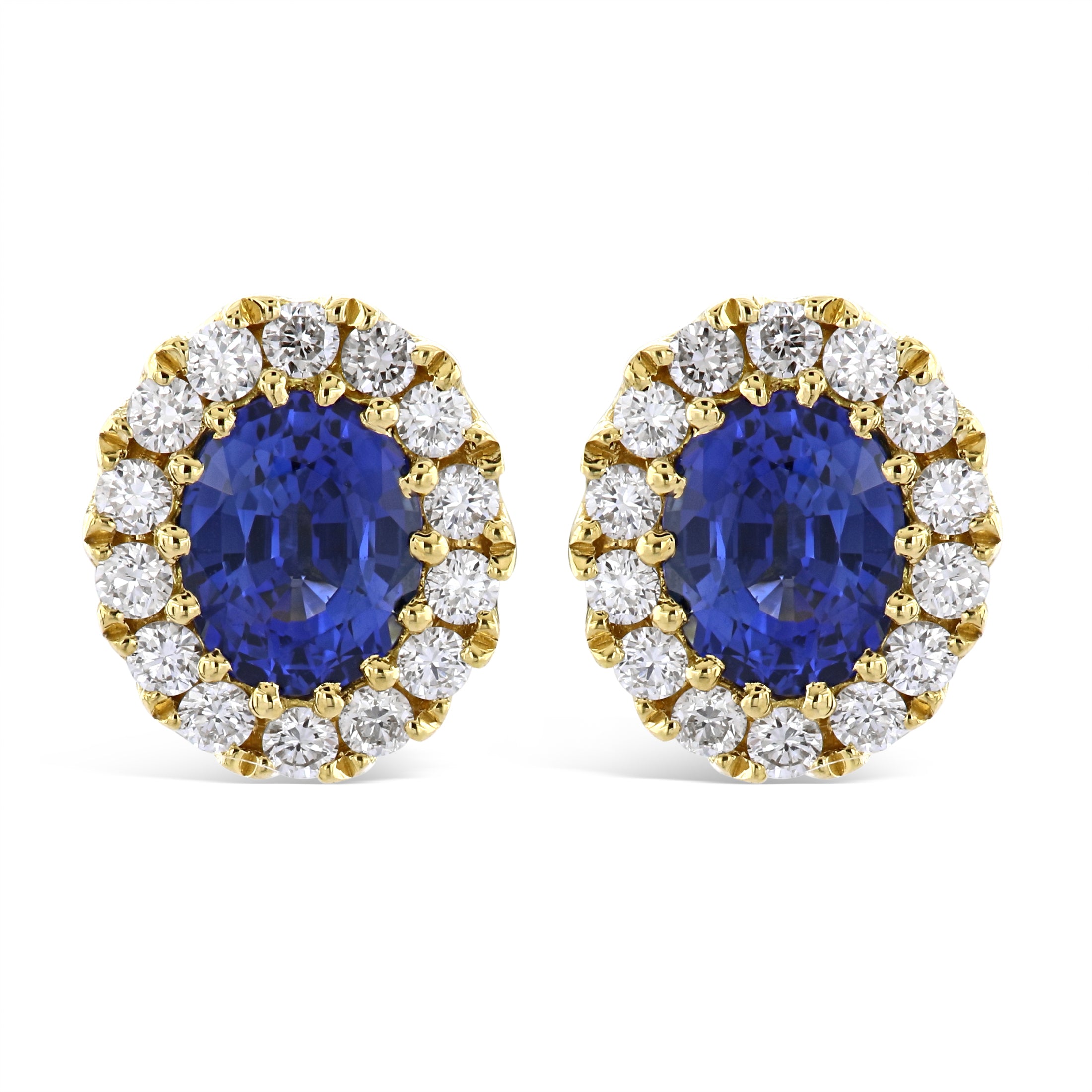 18ct Yellow Gold Oval Cut Sapphire & Diamond Cluster Stud Earrings