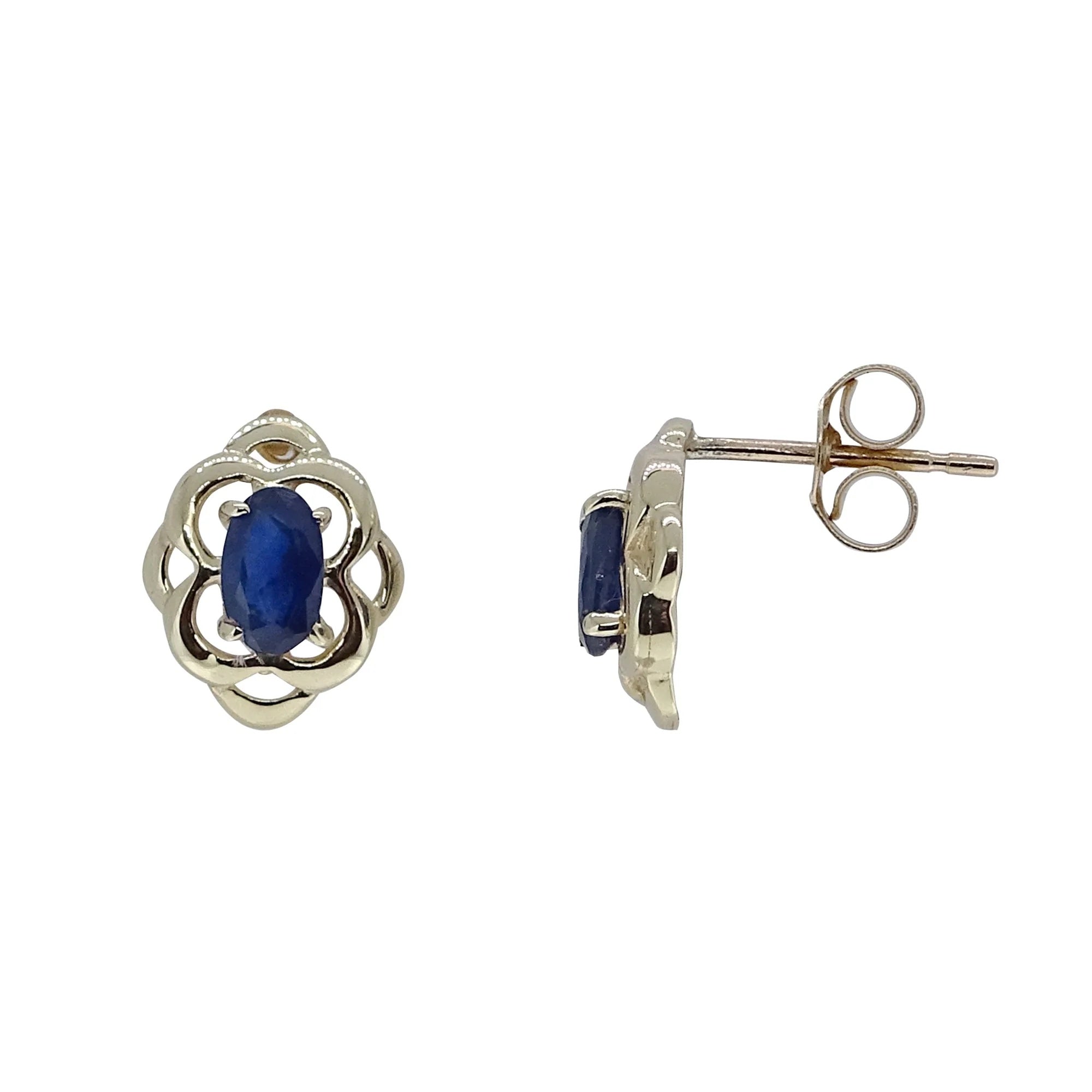 9ct Yellow Gold Celtic Style Blue Sapphire Studs