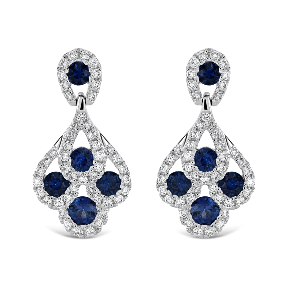 18ct White Gold Sapphire & Diamond Peacock Feather Drop Earrings