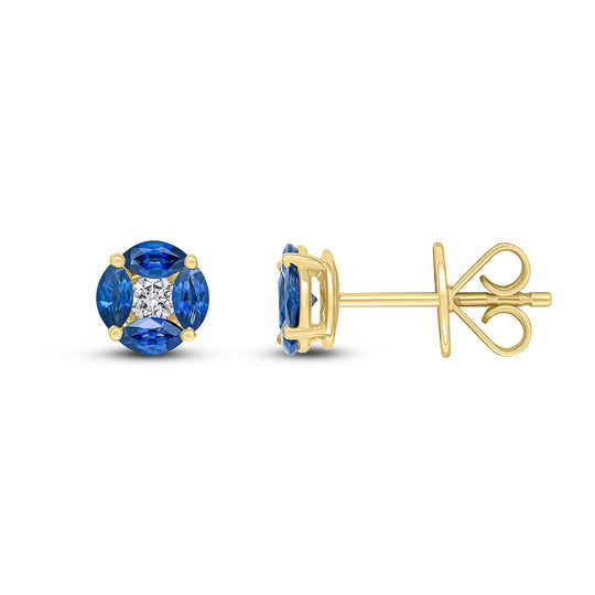 18ct Yellow Gold Marquise Sapphire & Diamond Cluster Earrings