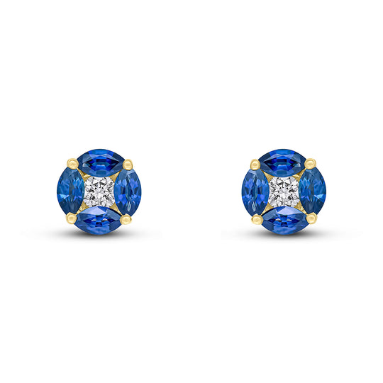 18ct Yellow Gold Marquise Sapphire & Diamond Cluster Earrings