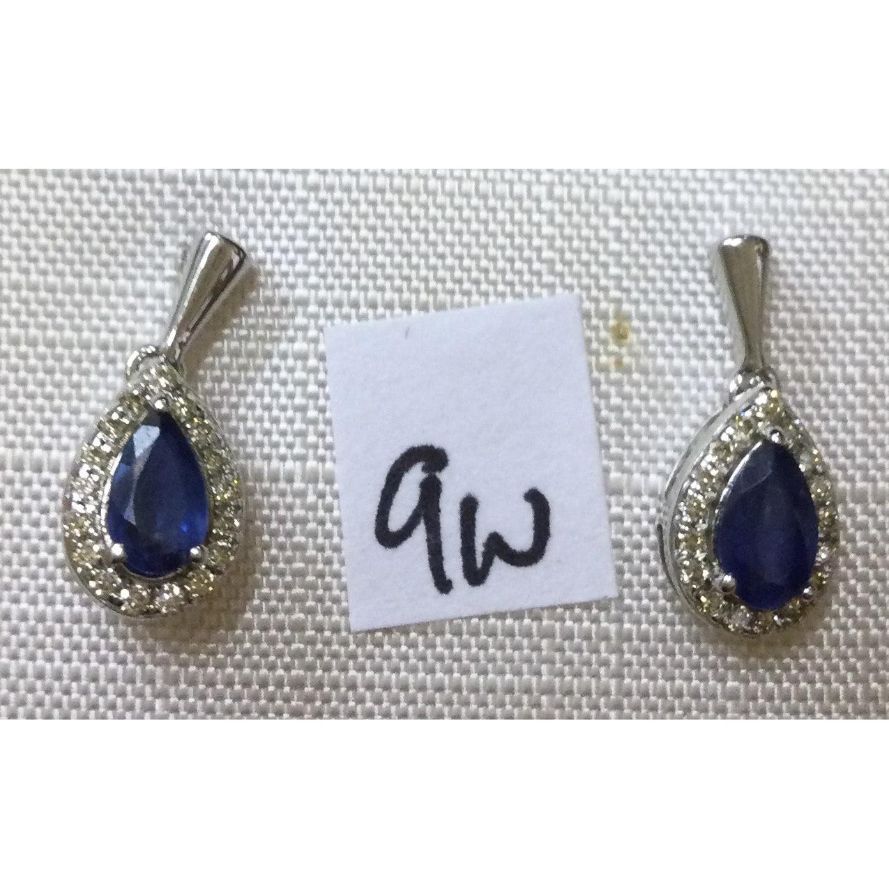 9ct white gold 5x3mm pear shape sapphire & diamond drop earrings 0.11ct
