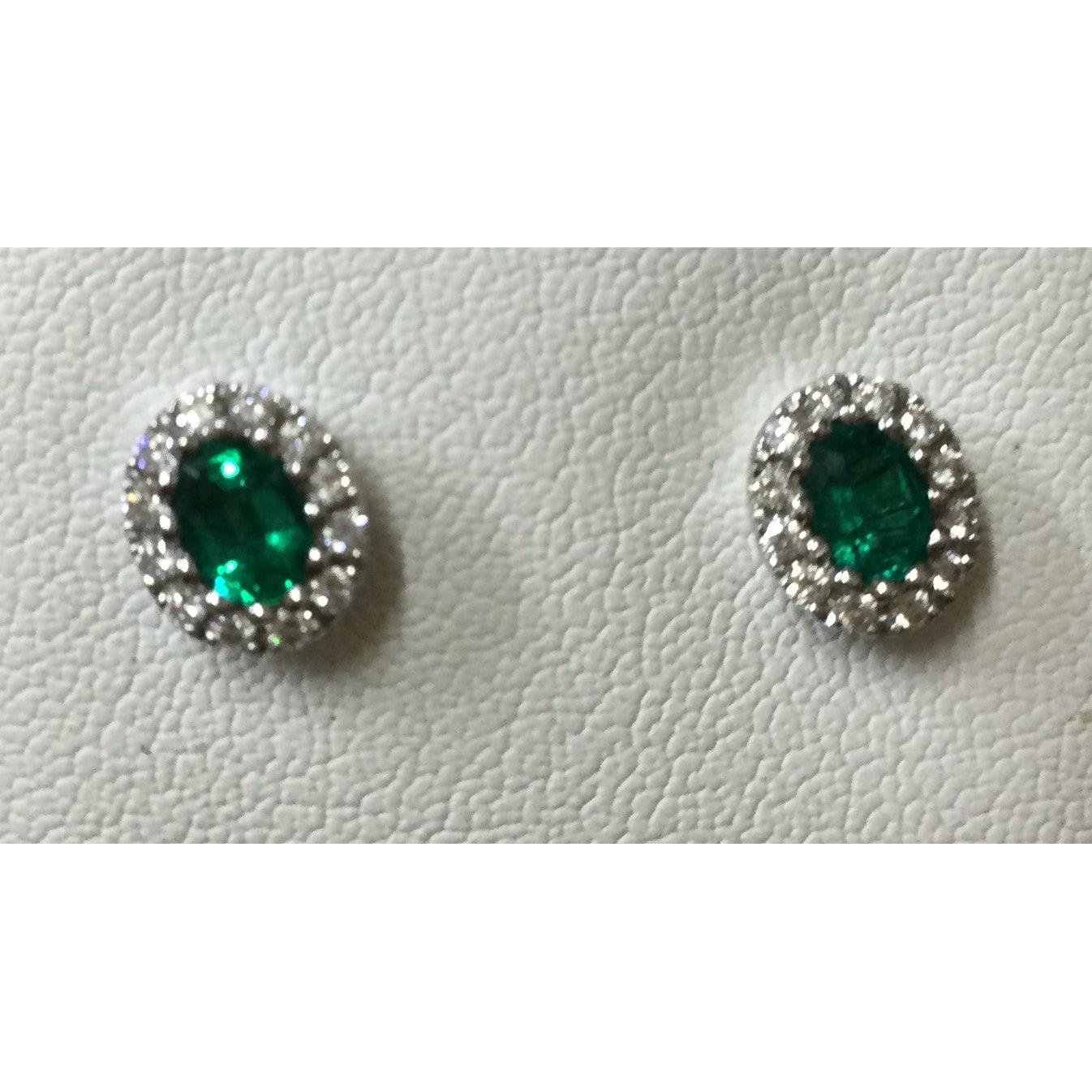 18ct White Gold Em/Dia Clus Earring