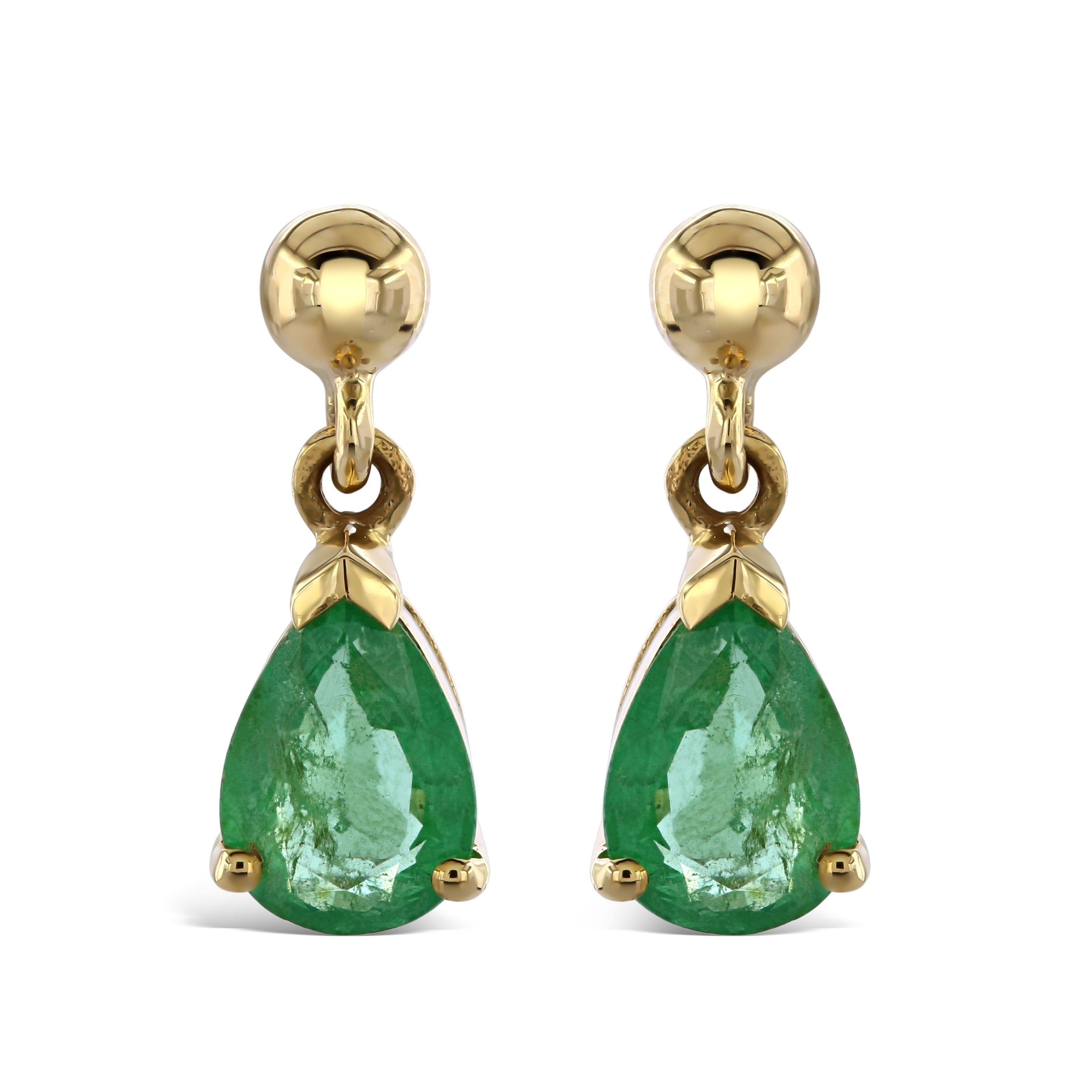 9ct Yellow Gold Pear Cut Emerald Drop Earrings