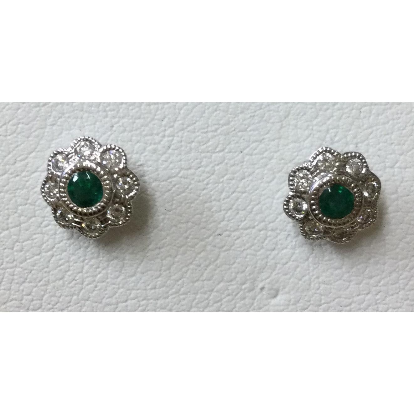 18ct White Gold Em/Di M.Gr Rnd Clust