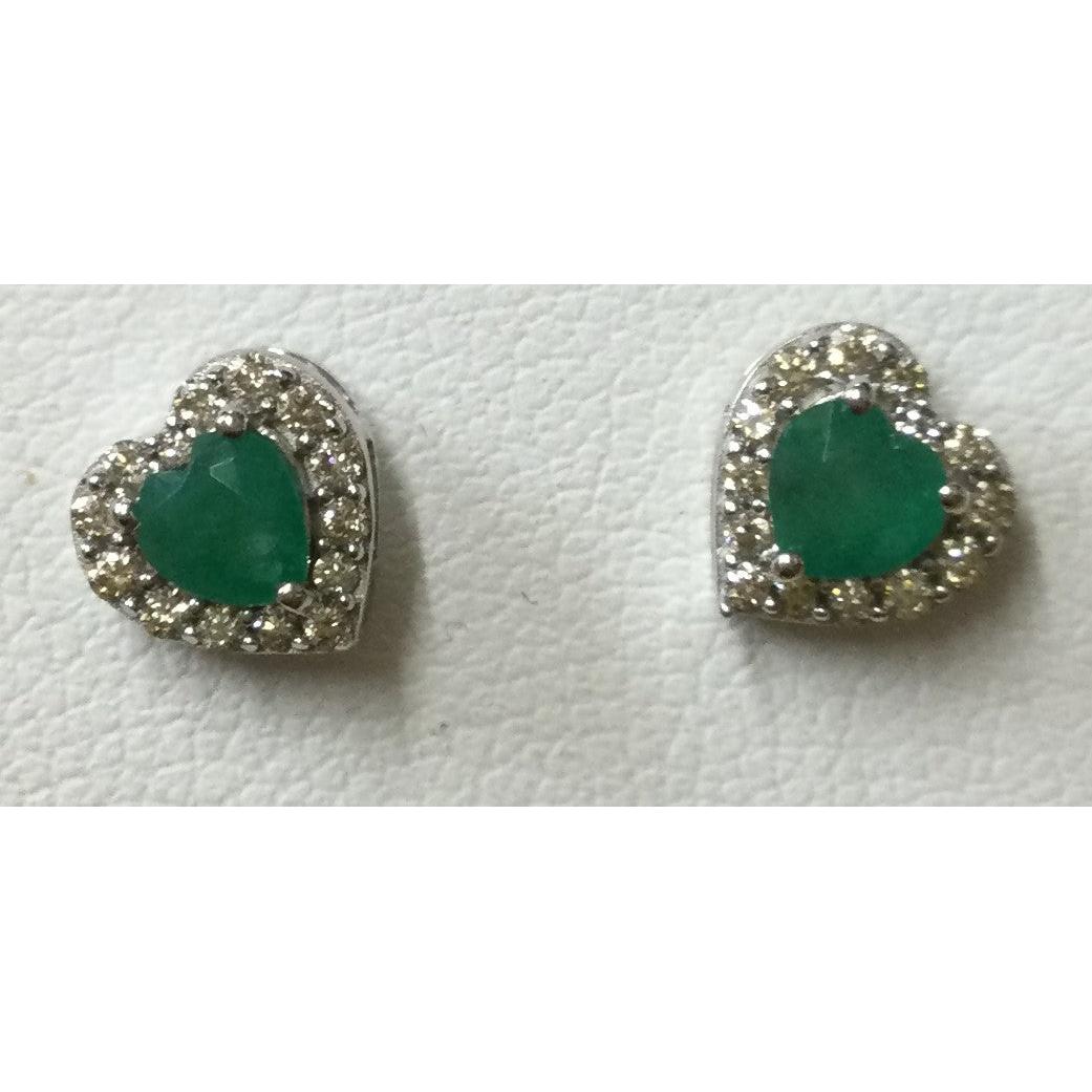 9ct White Gold Heart Shpd Emerald/Dia