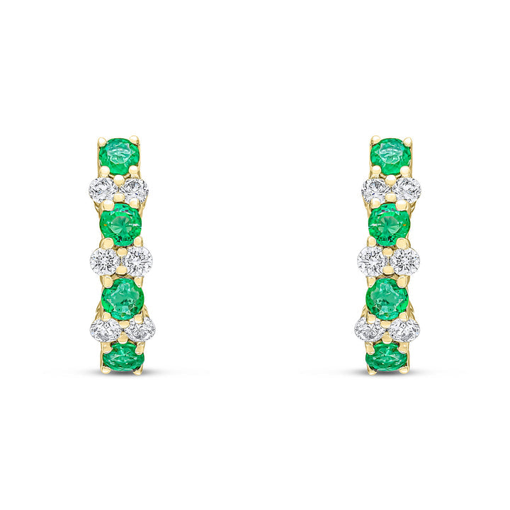18ct yellow gold emerald and claw set hoop earrings