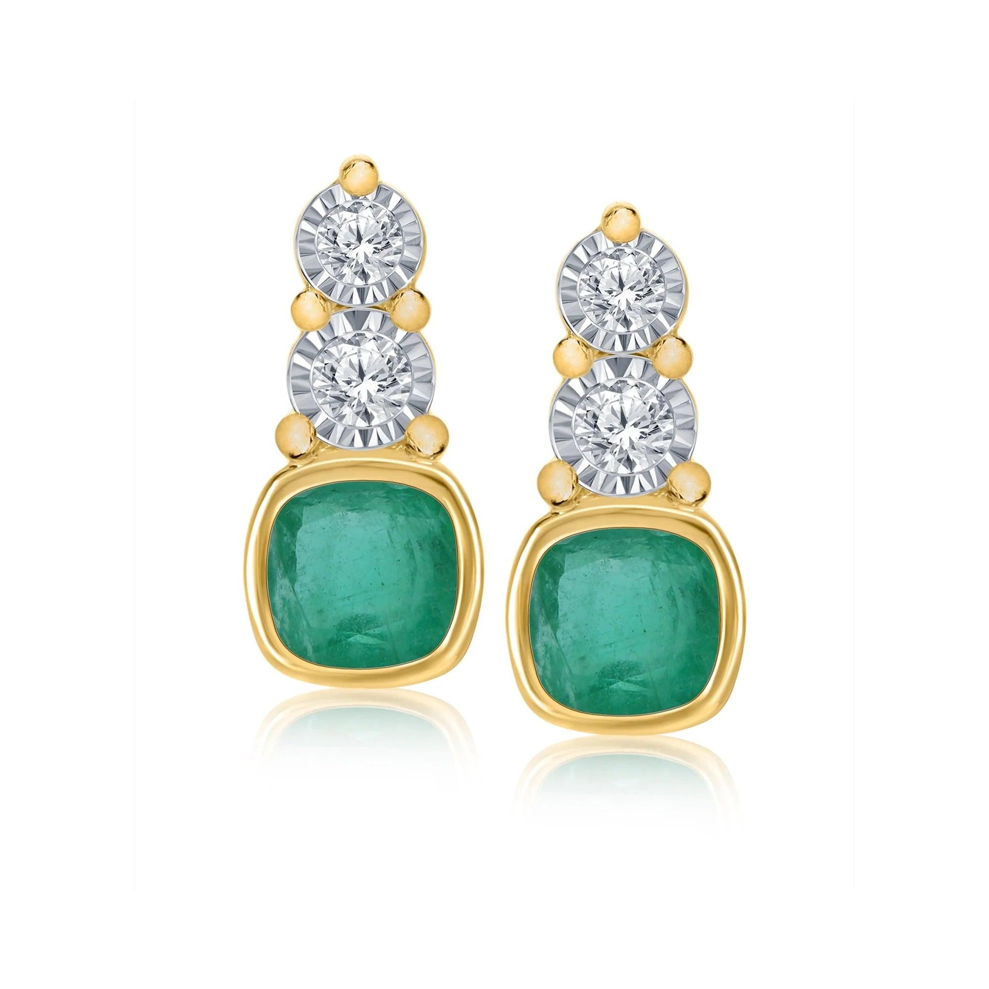 9ct Yellow Gold Emerald & Diamond  Earrings