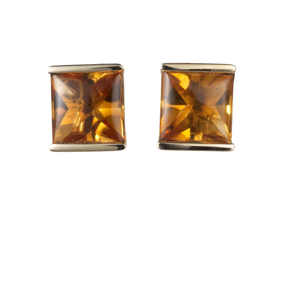 18ct Yellow Gold Half Bezel Set Square Cut Citrine Stud Earrings