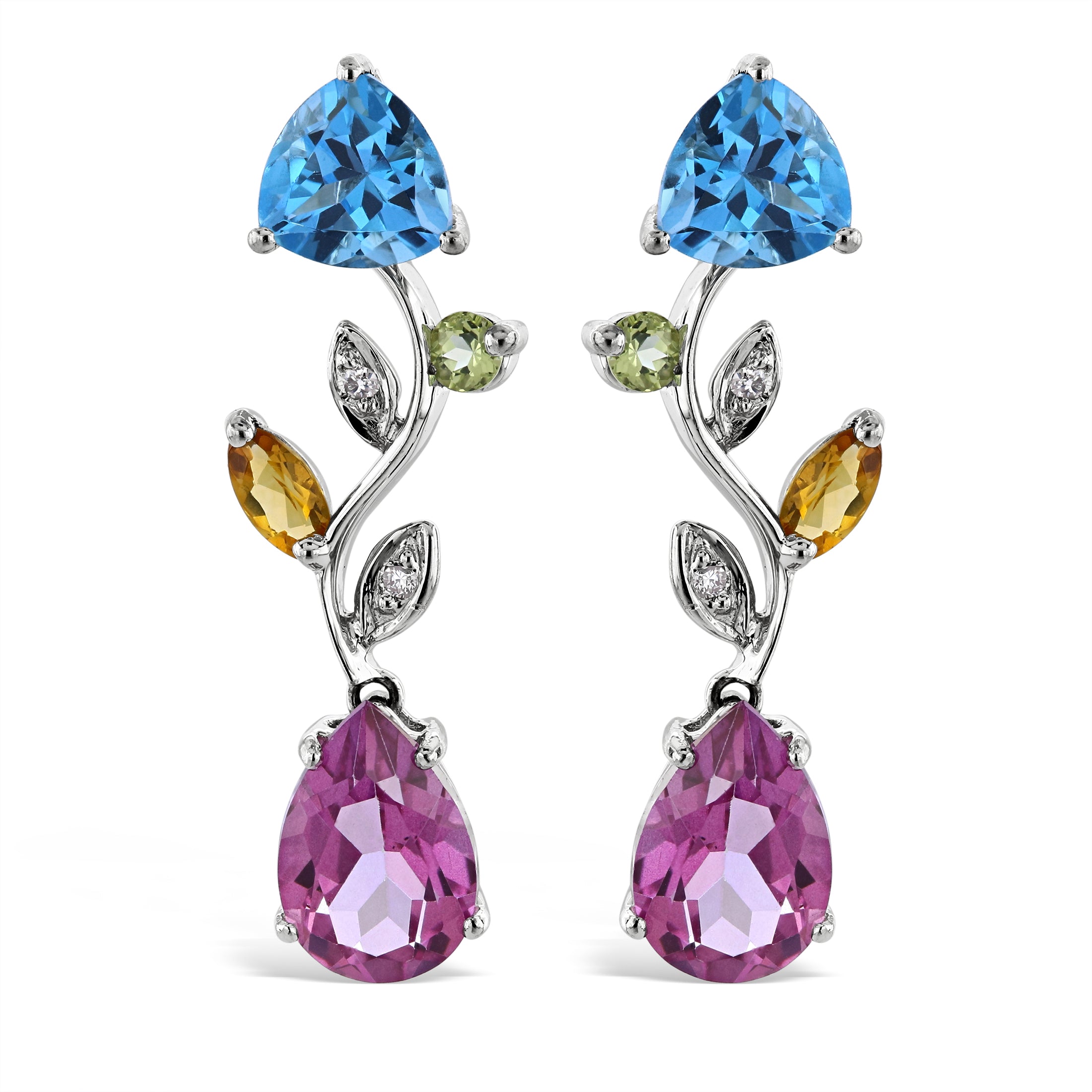 18ct White Gold Multi-Gemstone & Diamond Set Drop Earrings