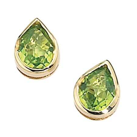 9ct Yellow Gold Rubover Set Pear Cut Peridot Stud Earrings