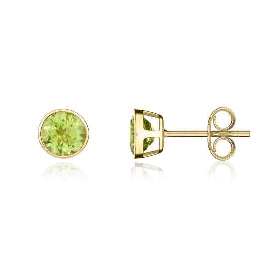 9ct Yellow Gold Round Peridot Rubover Stud Earrings 5mm