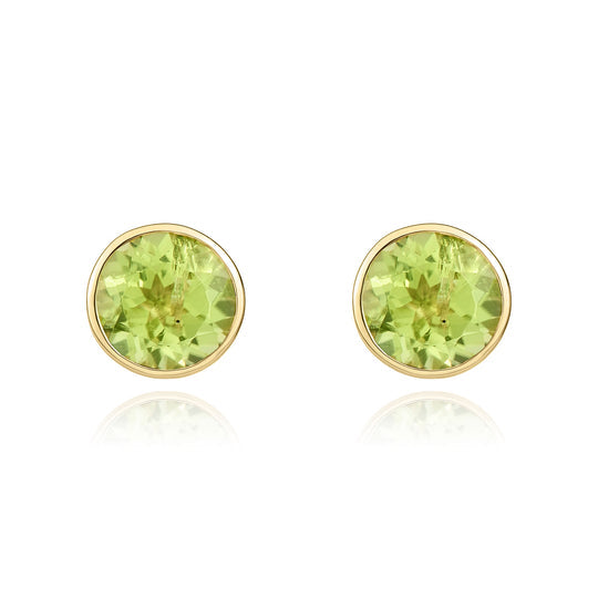 9ct Yellow Gold Round Peridot Rubover Stud Earrings 5mm